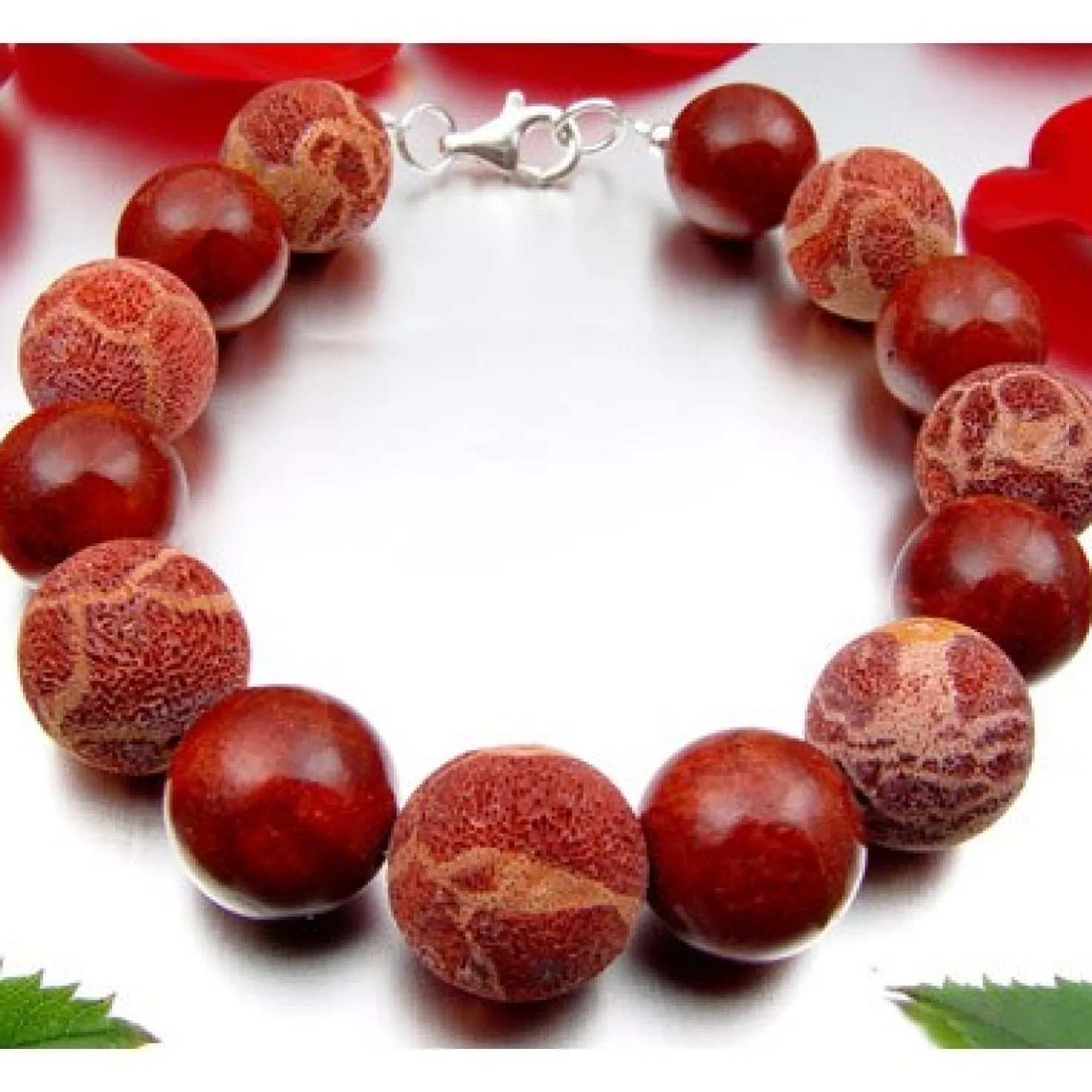Armband Natur-Koralle Schaumkoralle rot-orange 925 Silber glatt & mit Poren