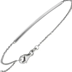 Armband Rundankerkette mit schmalem Schild 585 Gold Weißgold 18cm Armschmuck