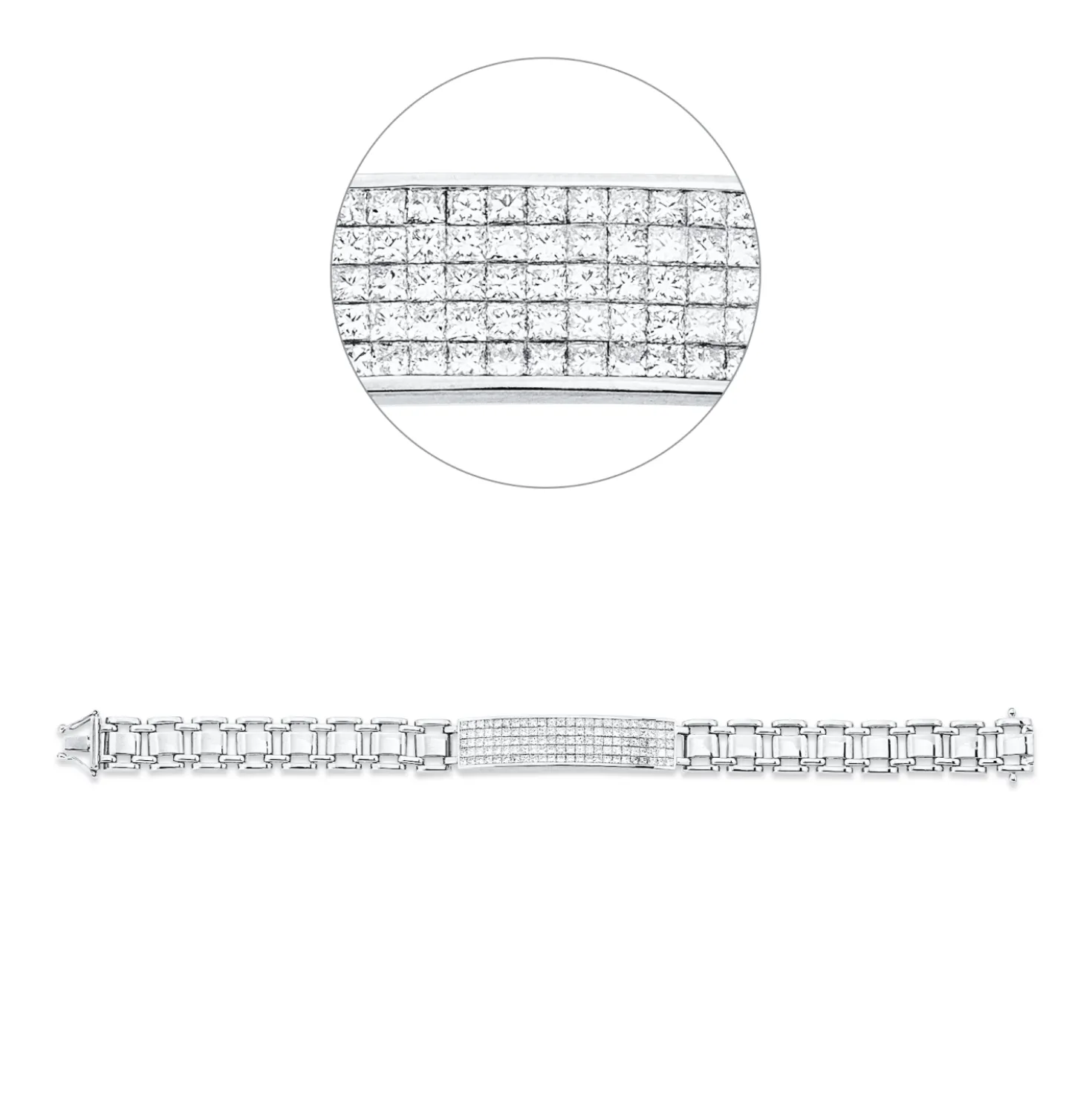 Armband 750 Weißgold 120 Diamanten Prinzess-Schliff 3,38ct F-VSI B:9,7mm L:17,8cm