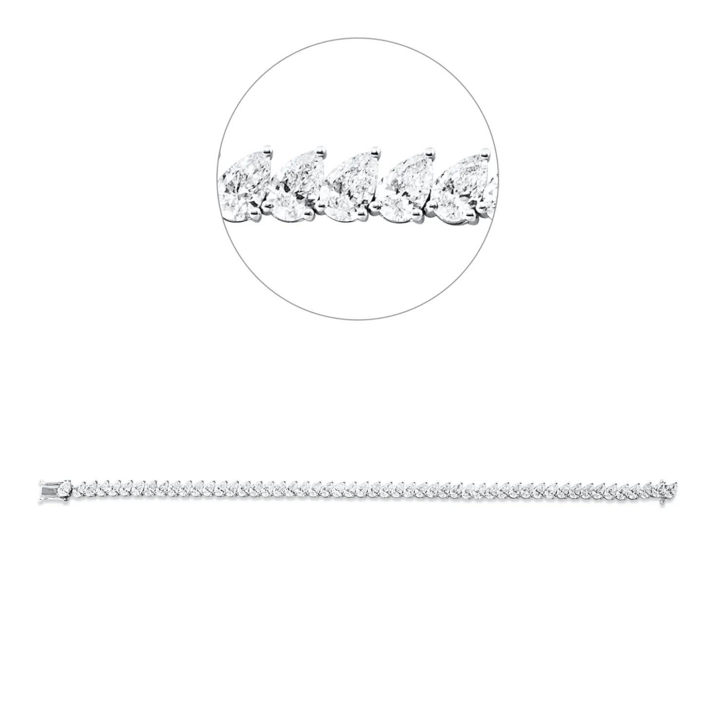 Armband 750 Weißgold 52 Diamanten Tropfen-Schliff 7,35ct F-VSI B:4,4mm L:16,3cm