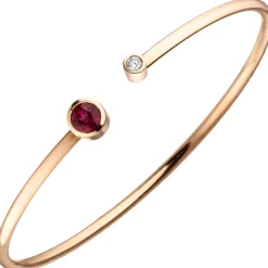 Armreif Armband offen Armspange 585 Gold Gelbgold Rubelit Diamant 0.07Ct