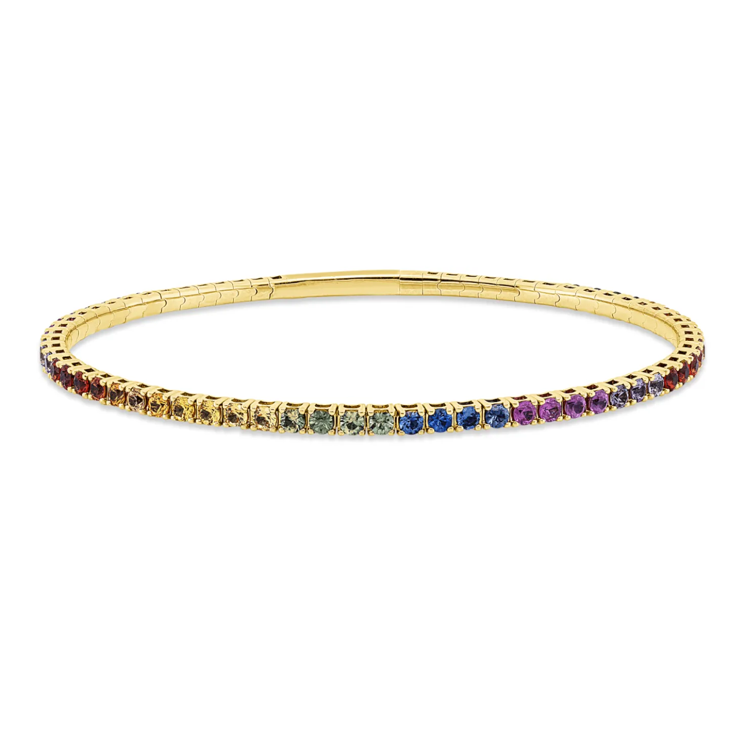 Armreif aus 585 Gold Gelbgold 52 Saphire 3,28ct mehrfarbig 54x60mm