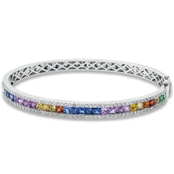 Armreif aus 750 Weißgold 28 Saphire 4,12ct mehrfarbig 104 Brillanten 1,19ct TW-SI