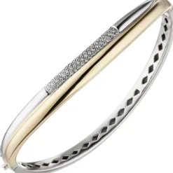 Armreif ovaler Armband mit 55 Diamanten 0.328Ct W/SI 585 Gold Gelbgold Weißgold