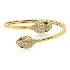 Armreif Schlange 750 Gelbgold 4 Tsavorithe 0,78ct grün 84 Brillanten 1,1ct 47x56mm