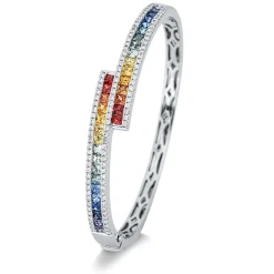Armreif 750 Weißgold 34 Saphire 3ct mehrfarbig 109 Brillanten 0,82ct TW-SI 44x54mm