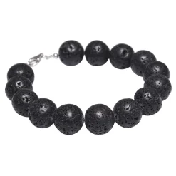 Armschmuck, Armband aus echter Lava & 925 Silber, schwarz