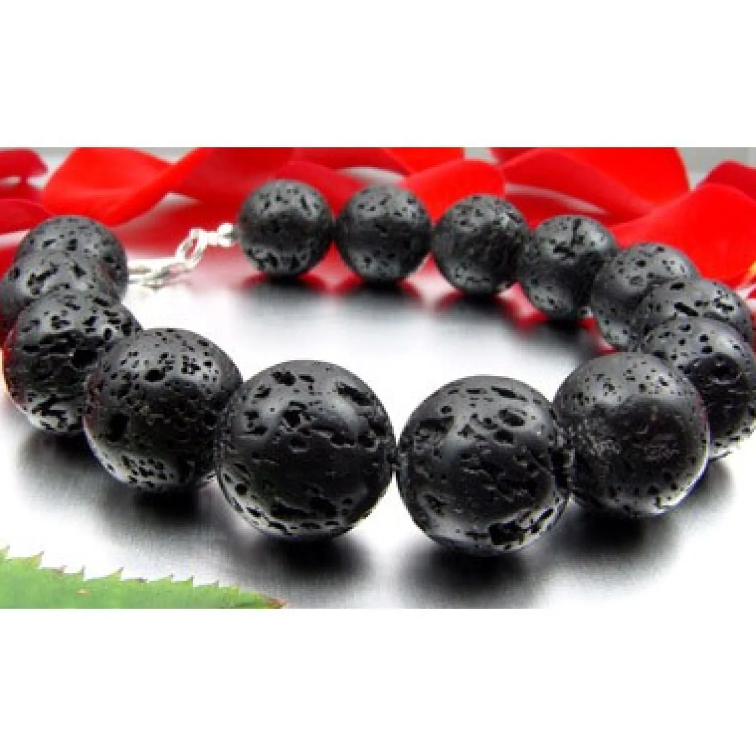 Armschmuck, Armband aus echter Lava & 925 Silber, schwarz
