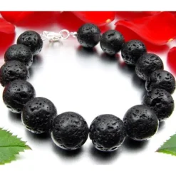 Armschmuck, Armband aus echter Lava & 925 Silber, schwarz