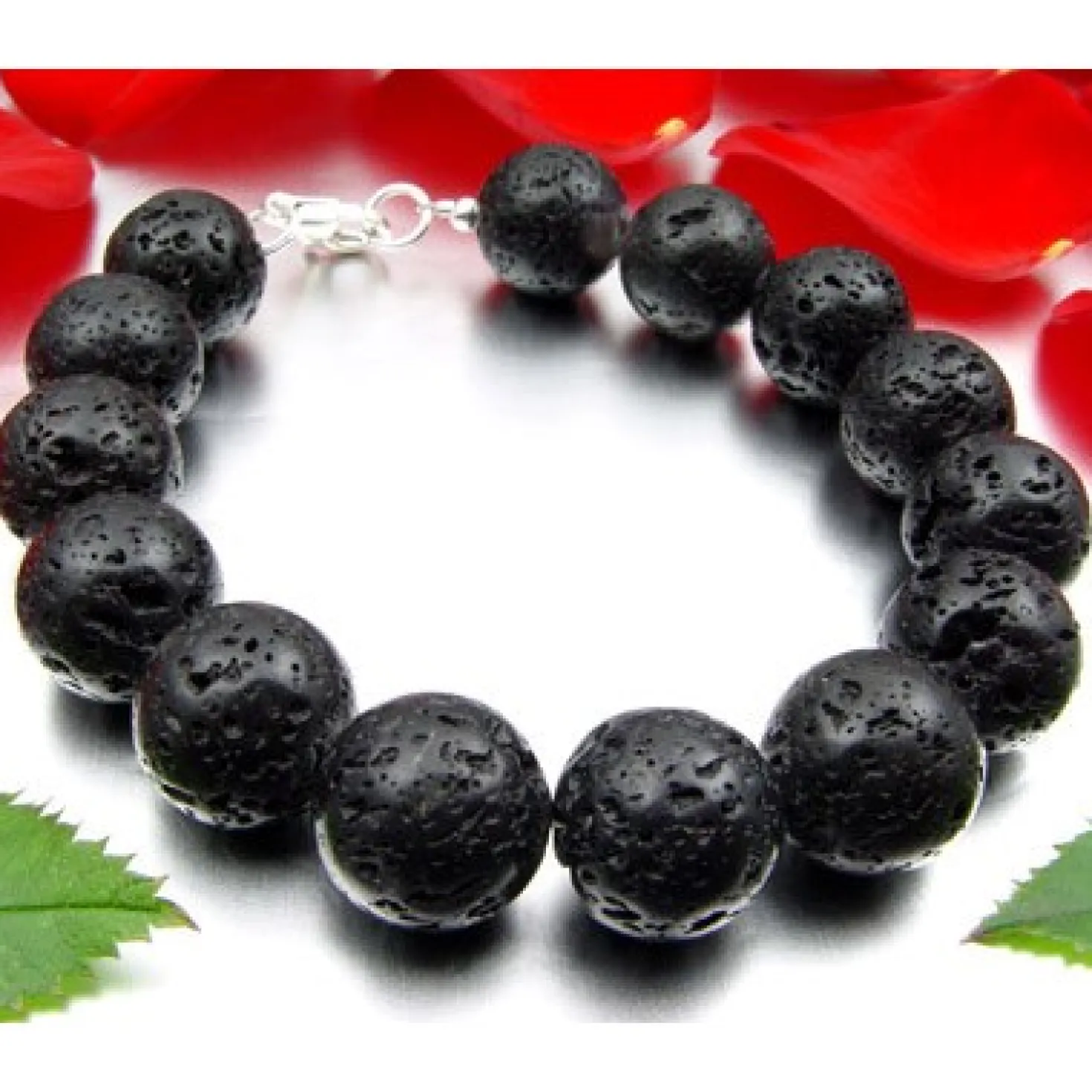 Armschmuck, Armband aus echter Lava & 925 Silber, schwarz