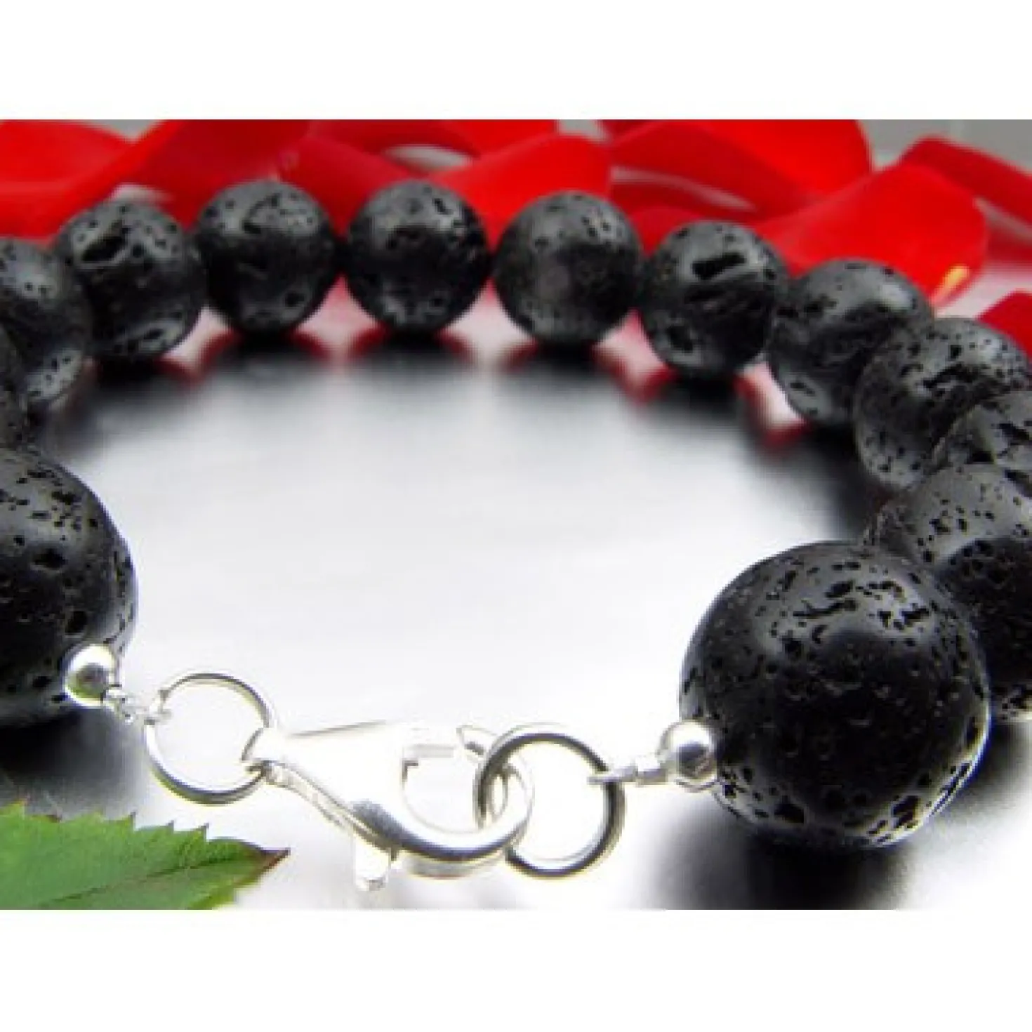 Armschmuck, Armband aus echter Lava & 925 Silber, schwarz