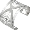 Armspange offener Armreif Armband mit Bogen-Muster, breit glitzernd, Edelstahl