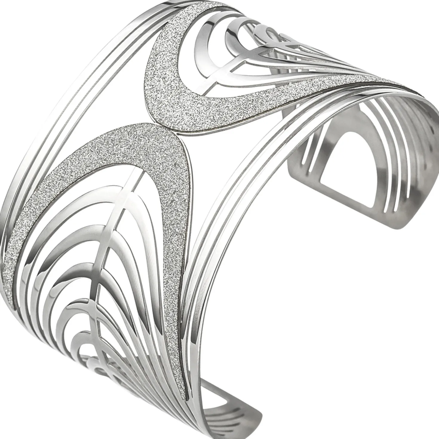 Armspange offener Armreif Armband mit Bogen-Muster, breit glitzernd, Edelstahl