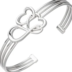 Armspange offener Armreif Armband mit 2 Herzen & Unendlichkeit Symbol 925 Silber