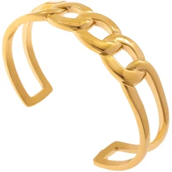 Armspange offener Armreif Edelstahl goldfarben Armschmuck mit Panzerkette-Muster