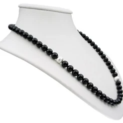 Asymmetrische Halskette aus Onyx & 925 Silber, schwarz