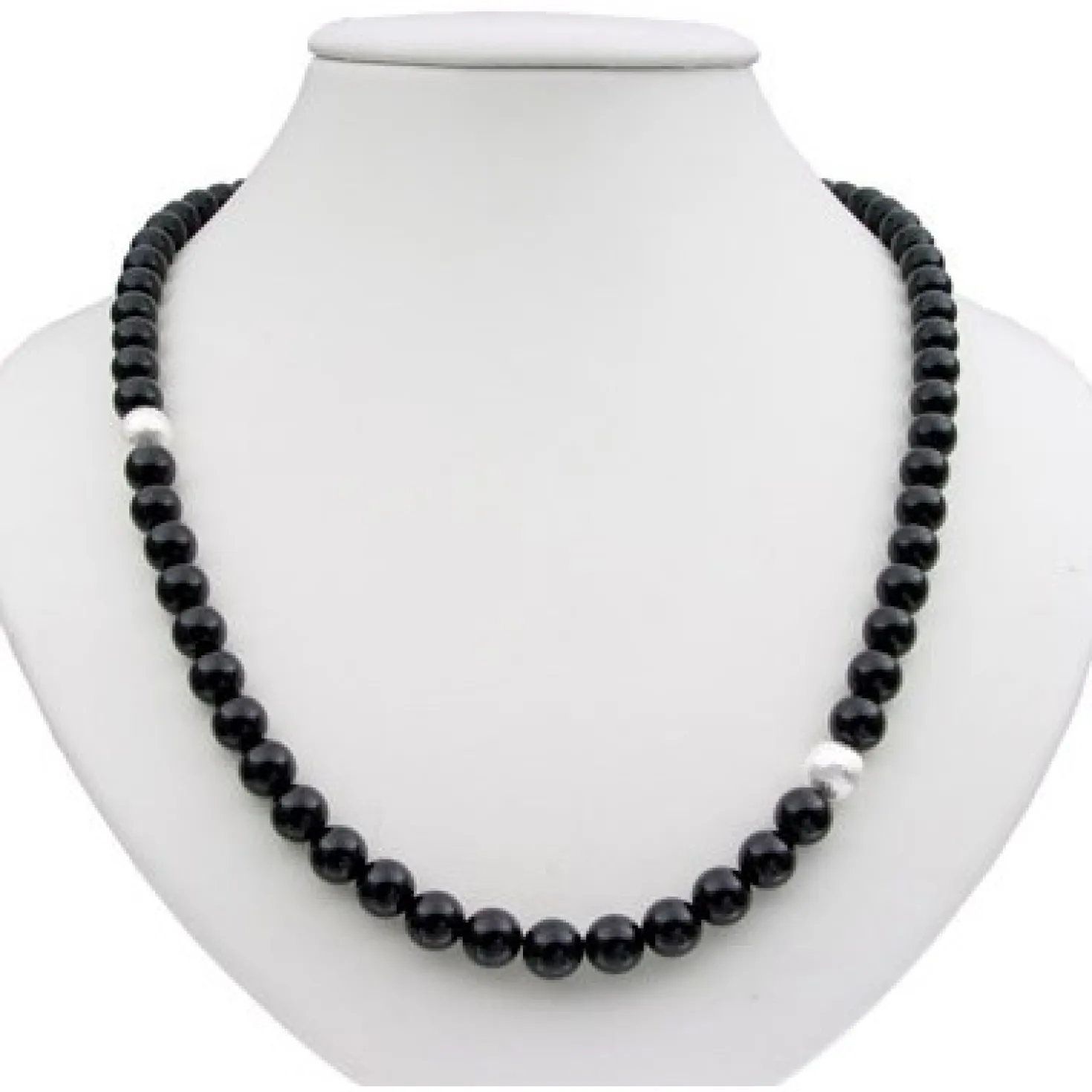 Asymmetrische Halskette aus Onyx & 925 Silber, schwarz