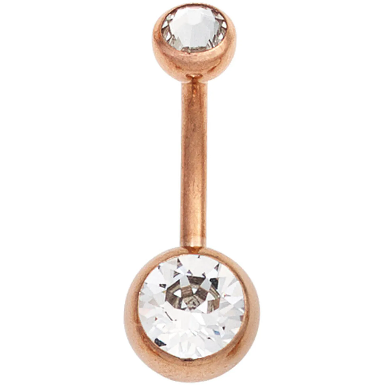Bauchnabel Piercing aus Edelstahl rotvergoldet mit 2 weißen Kristallen