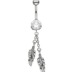 Bauchnabelpiercing Piercing aus Edelstahl, 2 Feder & Swarovski-Element weiß