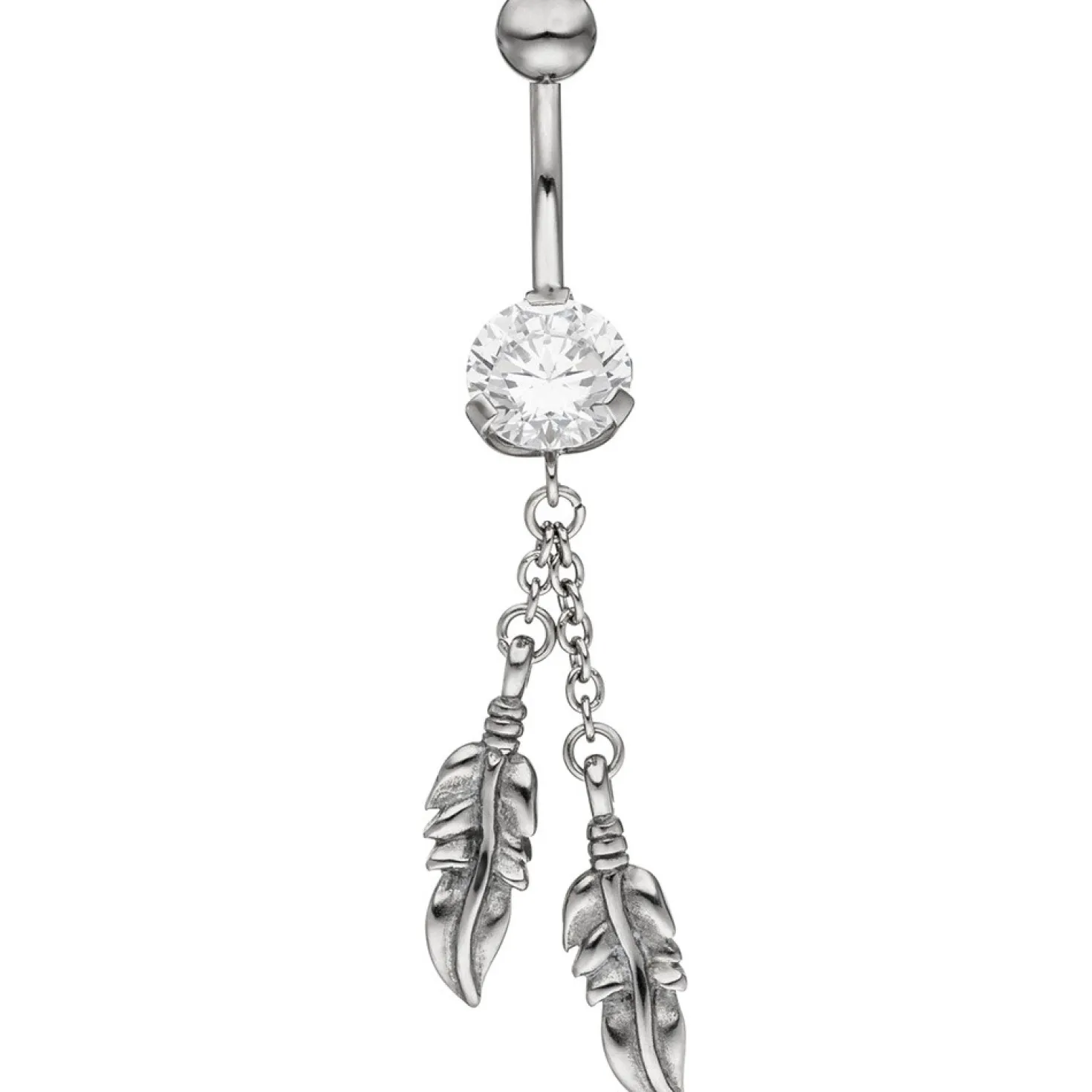 Bauchnabelpiercing Piercing aus Edelstahl, 2 Feder & Swarovski-Element weiß