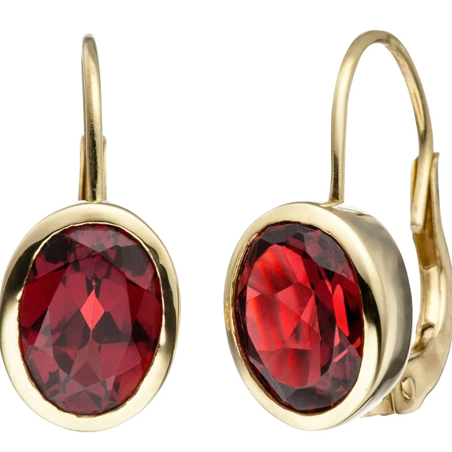 Boutons Granatohrringe Ohrhänger 7,5x16,1mm Granate in Ovalform 333 Gelbgold