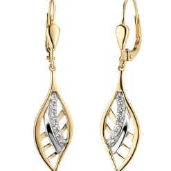Boutons Ohrhänger 8,7x37,9mm Blätter mit Zirkonia 375 Gold Gelbgold Ohrringe