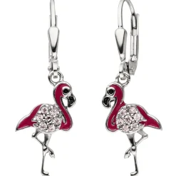 -Boutons Ohrhänger 9,4x29,7mm Flamingo mit Zirkonia Lackeinlagen 925 Silber