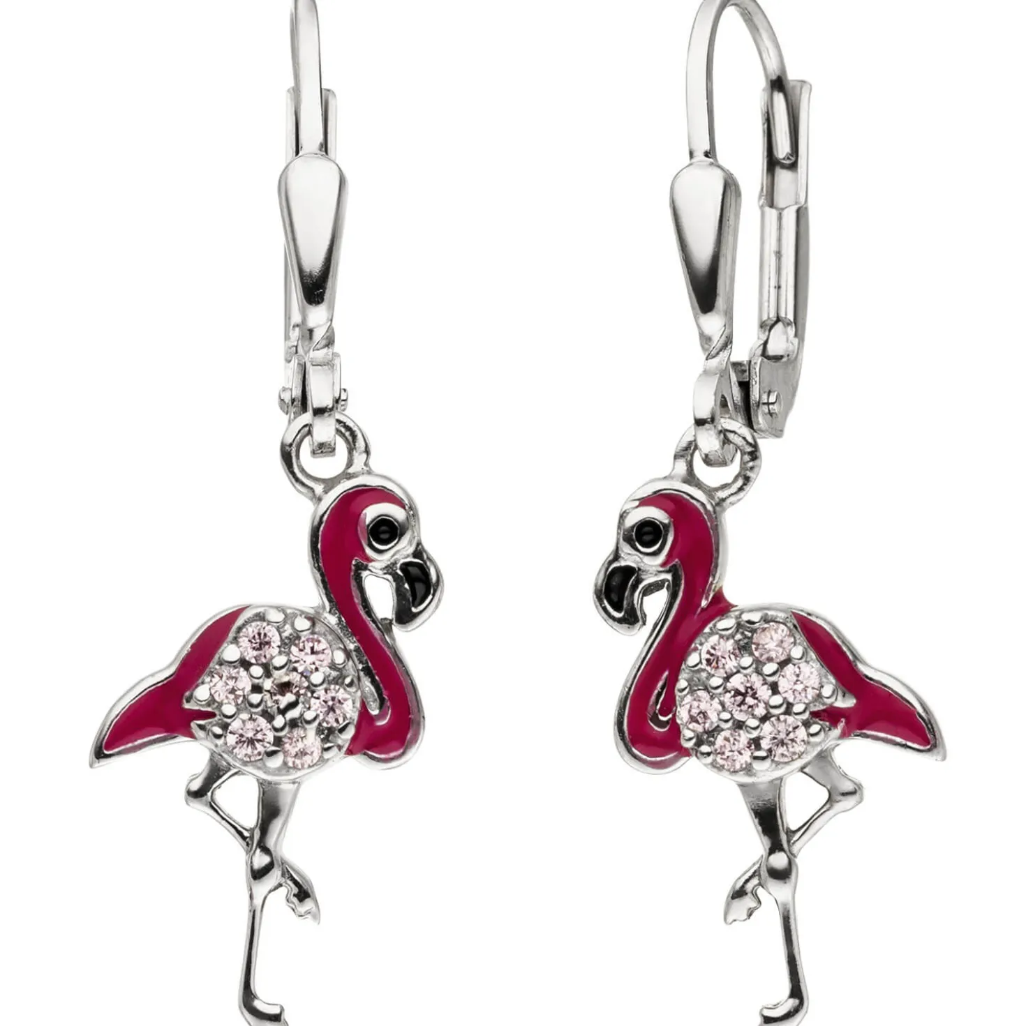 -Boutons Ohrhänger 9,4x29,7mm Flamingo mit Zirkonia Lackeinlagen 925 Silber