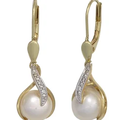 Boutons Ohrhänger 8,3x28,4mm Süßwasser Zuchtperlen Brillanten 585 Gelbgold