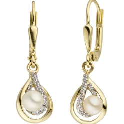 Boutons Ohrhänger 7,8x26,5mm Süßwasser-Zuchtperlen Zirkonia 375 Gelbgold