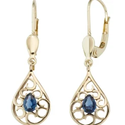 Boutons Ohrringe Ohrhänger 8,4x28,2mm Tropfen blaue Saphir 585 Gold Gelbgold
