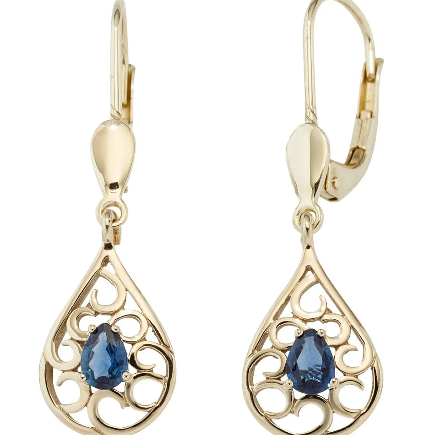 Boutons Ohrringe Ohrhänger 8,4x28,2mm Tropfen blaue Saphir 585 Gold Gelbgold