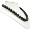Breite Kette Halskette aus echter Lava mit Poren schwarz Ø 14mm 925 Silber 50cm