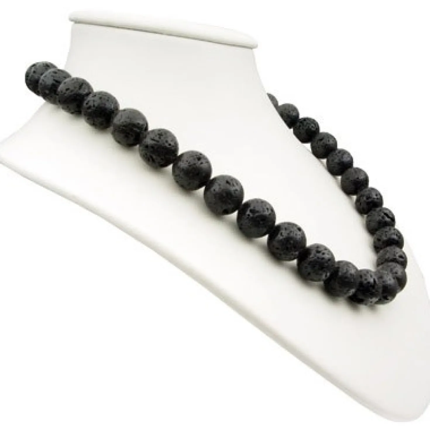 Breite Kette Halskette aus echter Lava mit Poren schwarz Ø 14mm 925 Silber 50cm