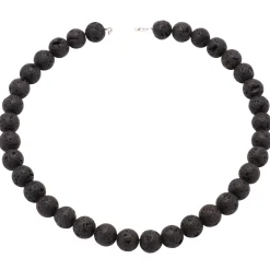Breite Kette Halskette aus echter Lava mit Poren schwarz Ø 14mm 925 Silber 50cm