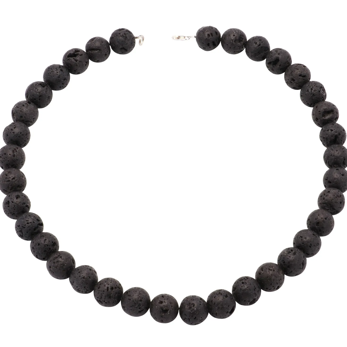 Breite Kette Halskette aus echter Lava mit Poren schwarz Ø 14mm 925 Silber 50cm