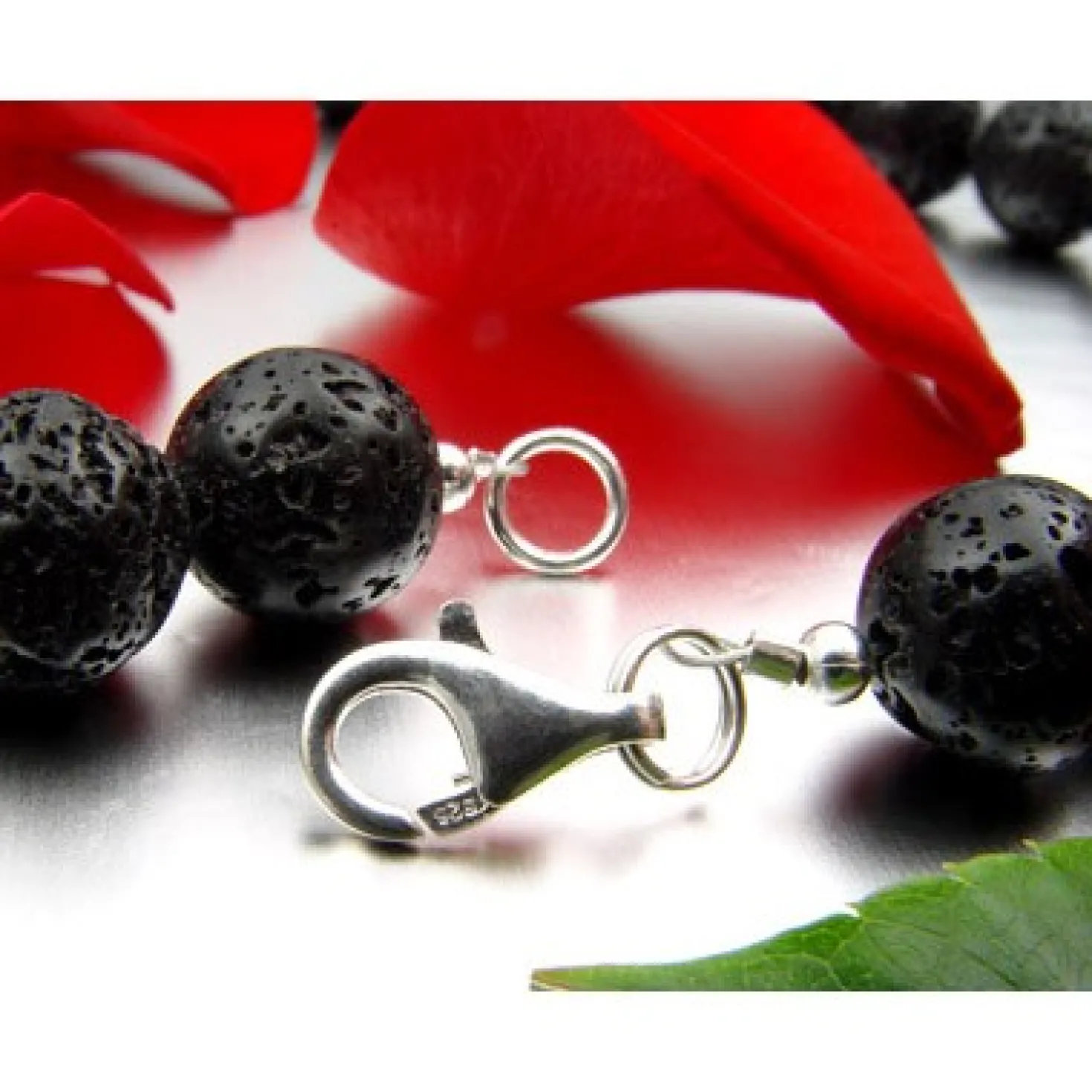 Breite Kette Halskette aus echter Lava mit Poren schwarz Ø 14mm 925 Silber 50cm