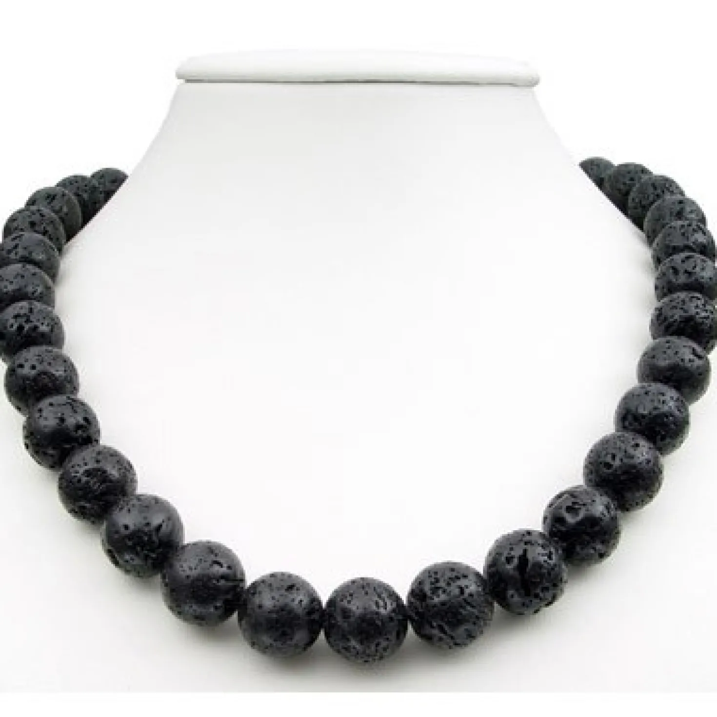 Breite Kette Halskette aus echter Lava mit Poren schwarz Ø 14mm 925 Silber 50cm