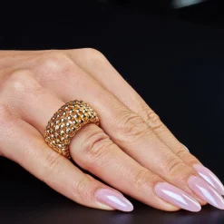 Breiter Himbeer Ring Damenring elastisch aus 585 Gold Gelbgold stretch flexibel