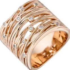 Breiter 18,5mm -Ring 12 Diamanten 0,14 Ct W/SI 585 Gold Rotgold