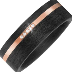 Breiter Partner-Ring 5 Brillanten 0.025Ct Carbon & 585 Rotgold 8mm breit
