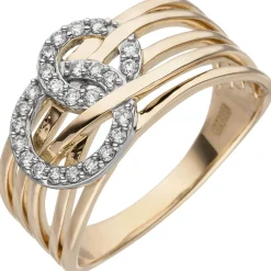 Breiter Ring aus 585 Gold Gelbgold mit 25 Diamanten Brillanten 0,2 Ct Damen