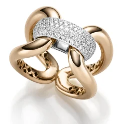 Breiter Ring aus 750 Gold rot/weiß mit Diamant-Brillanten 0,58 ct TW-SI