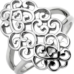 Breiter Ring aus 925 Silber mit Ornament aus Herzen Fingerring Damen
