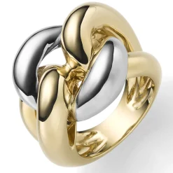 Breiter Ring Damenring aus 585 Gold gelb/weiß bicolor B: 21mm