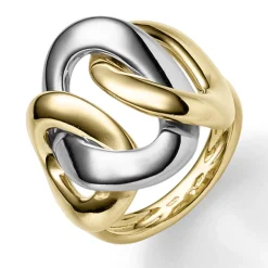 Breiter Ring Damenring aus 585 Gold gelb/weiß gekreutzt glänzend B:23mm
