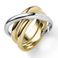Breiter Ring Damenring aus 585 Gold gelb/weiß gekreutzt glänzend B:12mm