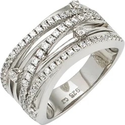 Breiter Ring Damenring aus 925 Silber & Zirkonia weiß Fingerring