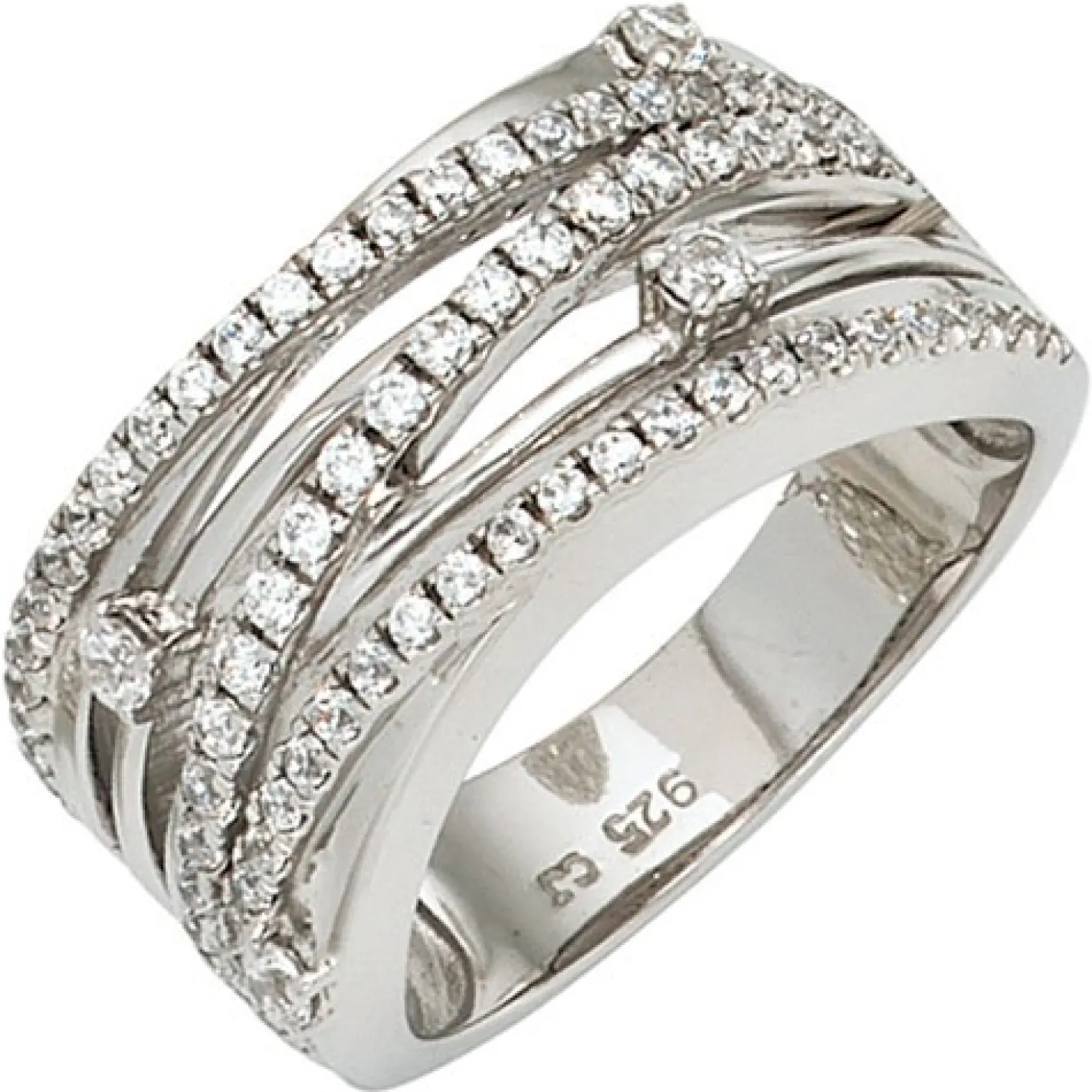 Breiter Ring Damenring aus 925 Silber & Zirkonia weiß Fingerring