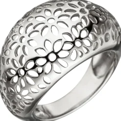 Breiter Ring Damenring Blumen Muster aus echtem 925 Silber mit Wölbung